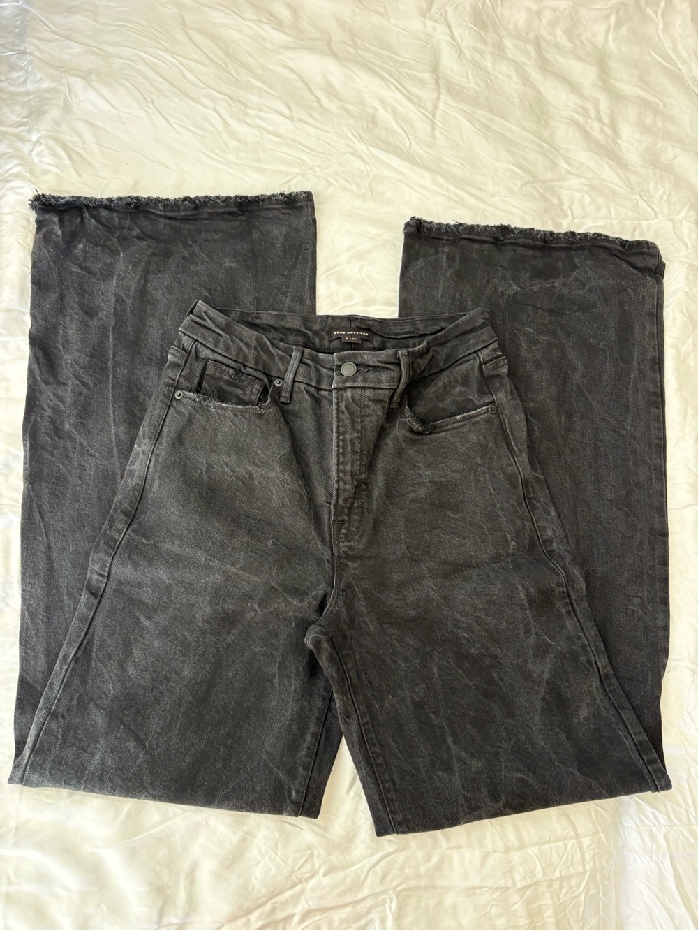 Good American Charcoal High-Rise Wide Leg Jeans